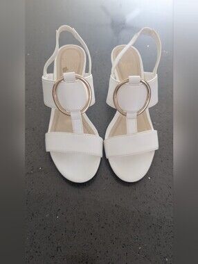 Impo White Slingback Sandals with Gold Ring Detail